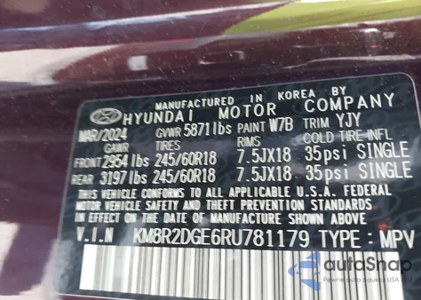 2024 Hyundai Palisade Sel from USA, damaged, VIN KM8R2DGE6RU781179
